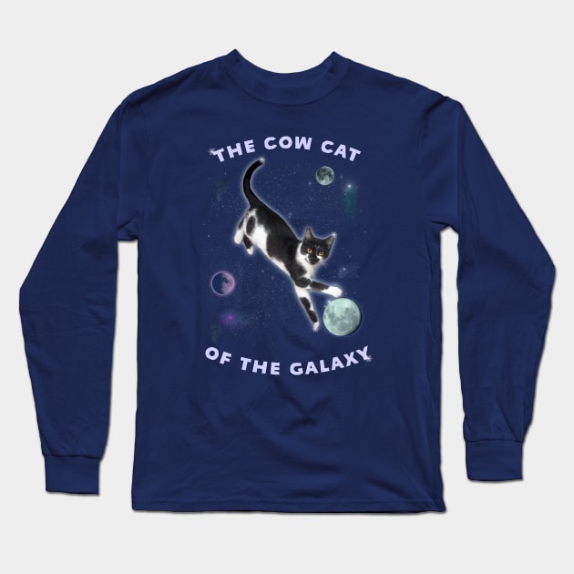 Funny Galaxy Cat - "Cow Cat of the Galaxy" Cow cat and moon Long Sleeve T-Shirt by jdunster